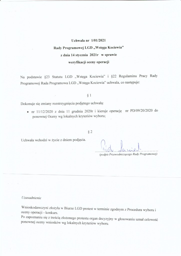 Wstęga Kociewia - skan uchwala protest na www